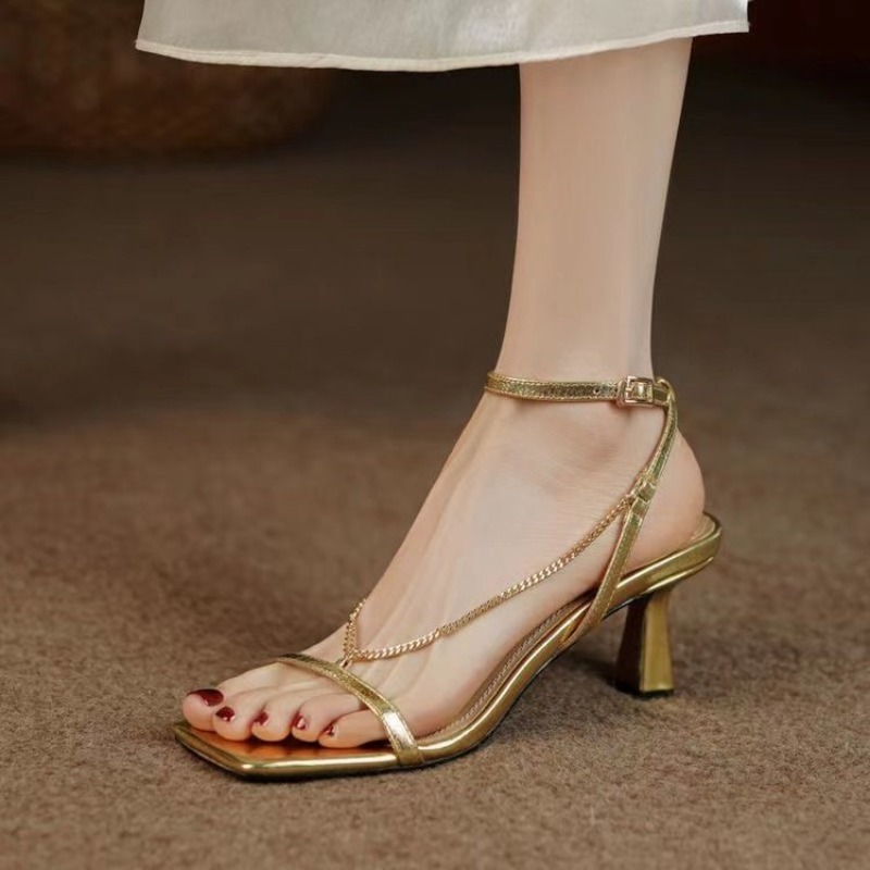 Wedding Fx - Women Chain Sandals High Heels Square