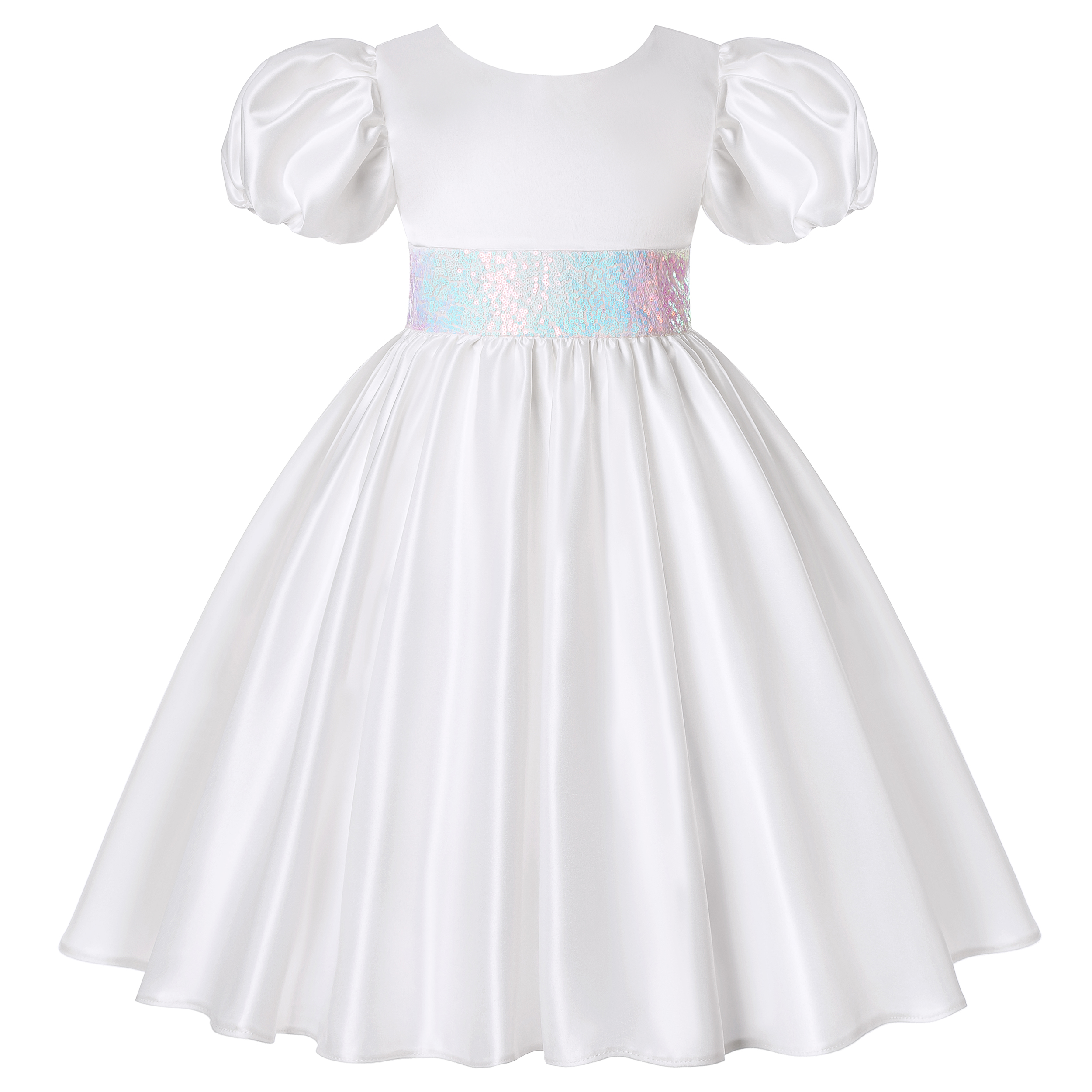Wedding Lulu - sequined bow belt, puff sleeve children's