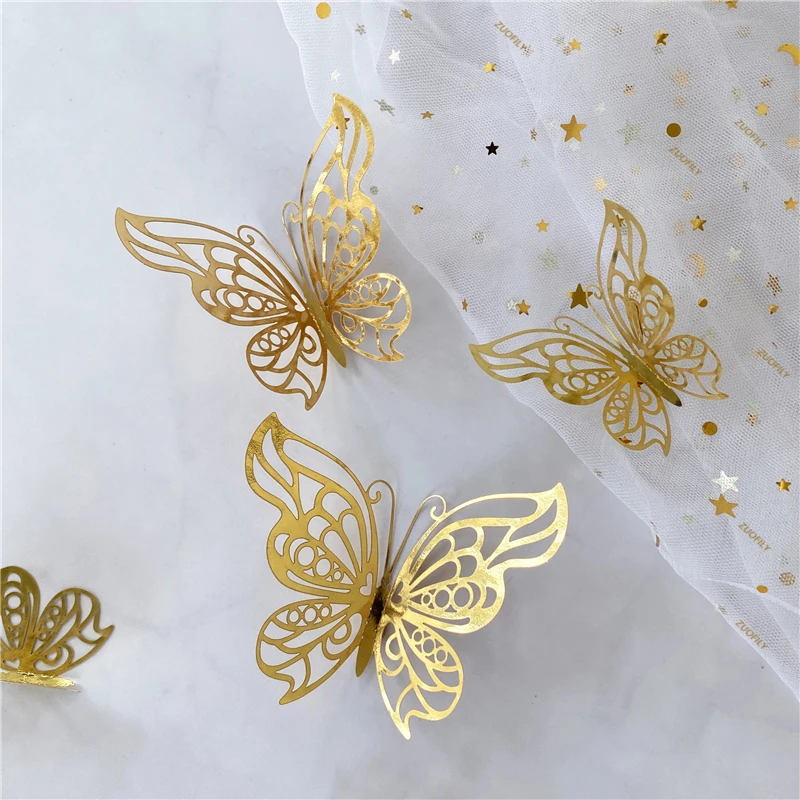 Wedding Package Gold - 12Pcs/Set 3D Hollow Butterfly Wall Sticker