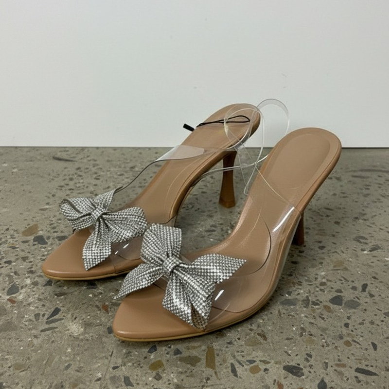 Wedding Fx - Clear PVC Rhinestone Bow Heels Women
